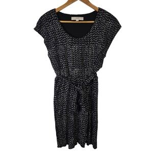 LOFT Petites Black &‎ Gold Belted Chevron Print Tie Waist Wrap Dress Size XSP